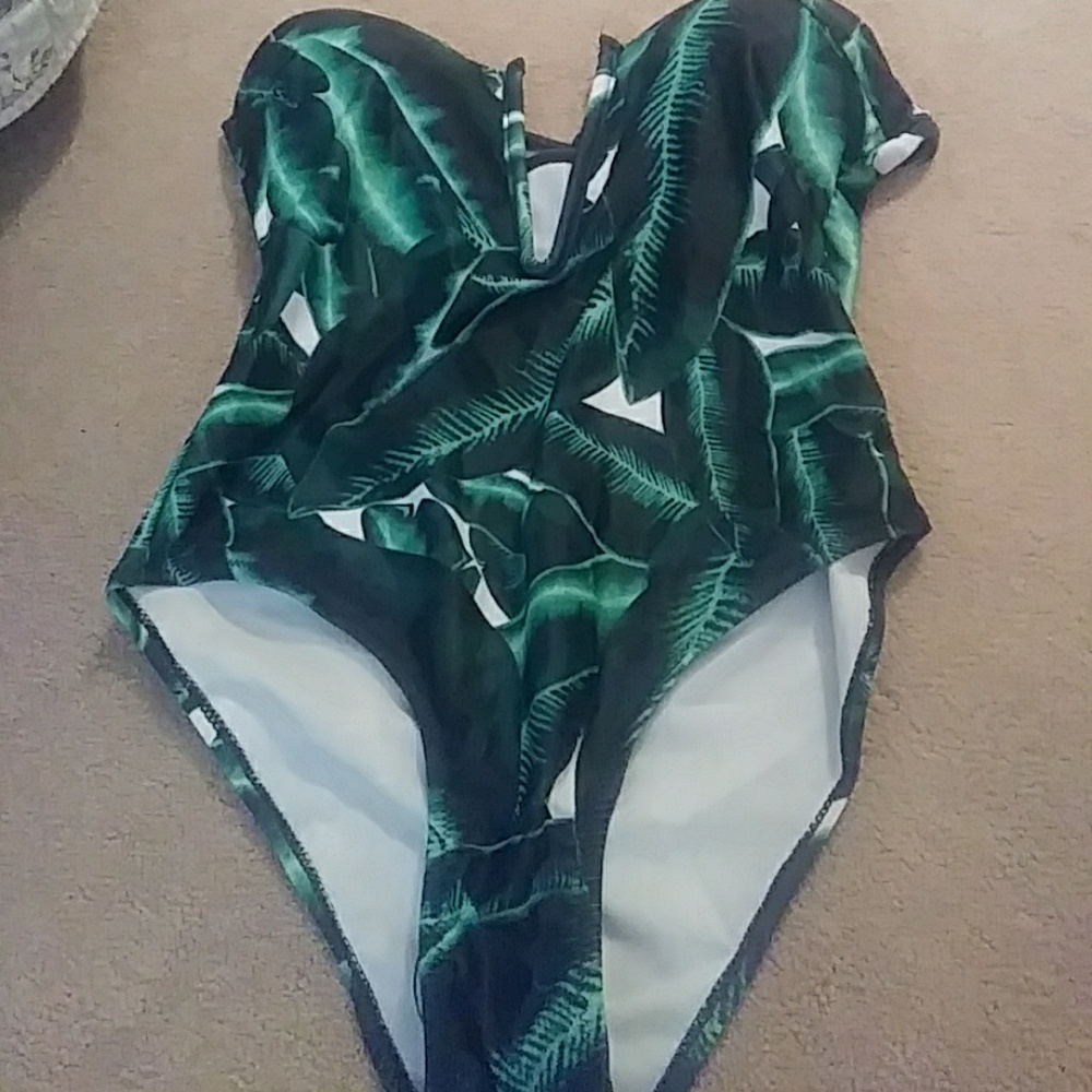 Deep V palm leaf swim suit